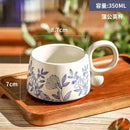 Axyaa Blue Patterned Ceramic Coffee Mug with Double Handles for Home Tea Enjoyment