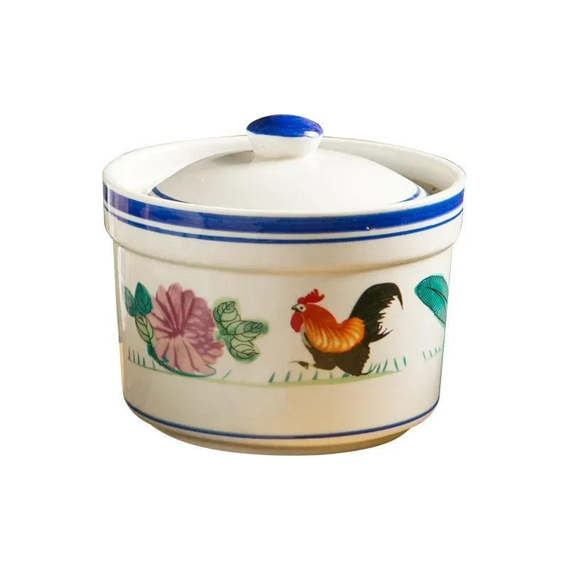 Axya Ceramic Rooster Soup Cup with Lid, Waterproof Dessert Cup for Hotel & Restaurant