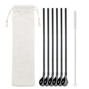 Axyaa Twisted Straw Spoon Set: 6pcs Reusable Stainless Steel Straws, Gold Tea Scoop, Black Dinnerware