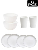 Axyaa 32pcs Reusable Plastic Cutlery Set, Wheat Bowls, Dessert Plates - Eco-Friendly Party Supplies