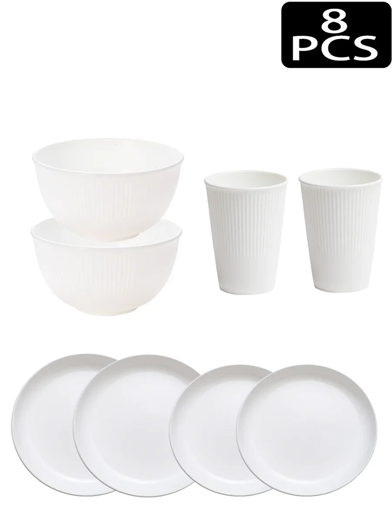 Axyaa 32pcs Reusable Plastic Cutlery Set, Wheat Bowls, Dessert Plates - Eco-Friendly Party Supplies