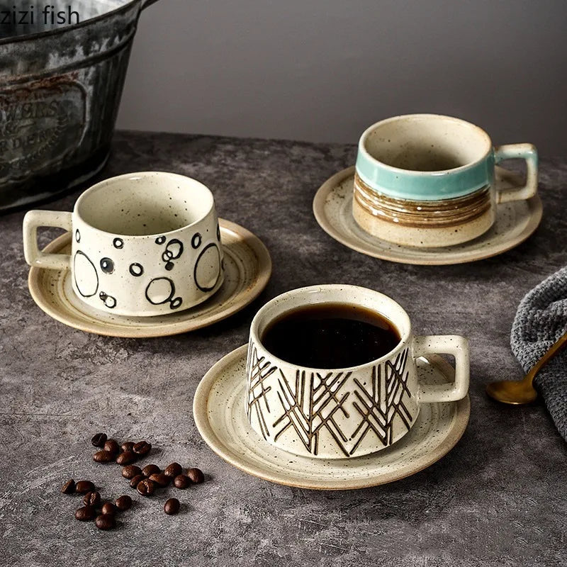 Axya Ceramic Coffee Cup and Saucer Set Stoneware Office Mugs Water Cereal Milk Cups