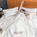 Axyaa Embroidered Tencel Cool Quilt Set with Ice Silk for Summer Luxe Comfort