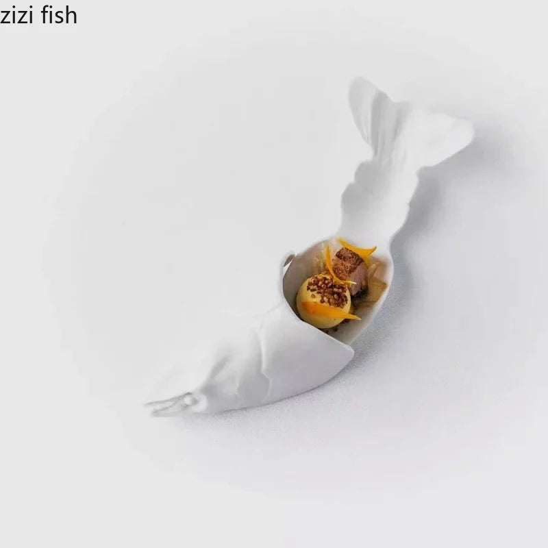 Axya Shrimp Ceramic Dinner Plate White Serving Dessert Snack Tray Decorative Tableware