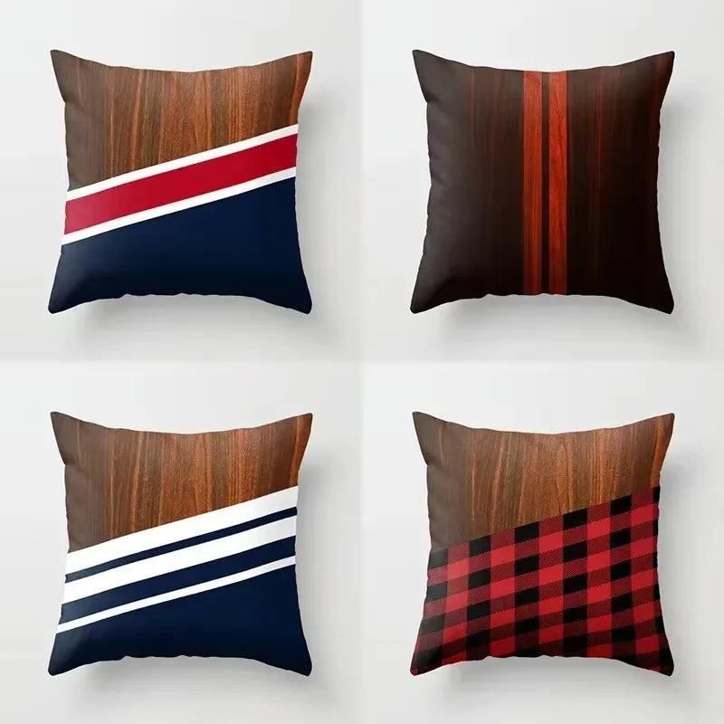 Axyaa Wood Texture Marble Pillowcases - Geometric Cushions Case for Home Decor