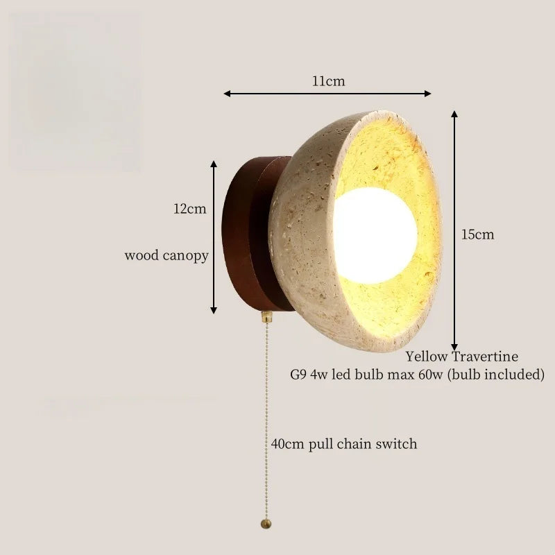 Axyaa Wabi Sabi LED Wall Lights Wood Yellow Travertine Bedside Lamps