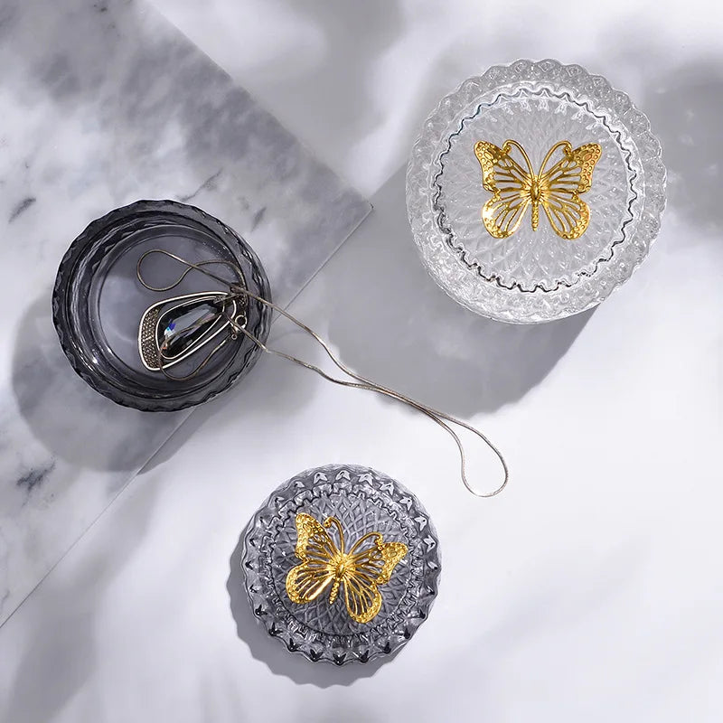 Axya Glass Jewelry Box Candy Jar Home Organizer Butterfly Design