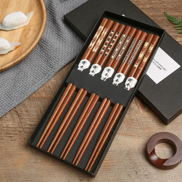 Axya Japanese Style Black Solid Wood Chopsticks Set