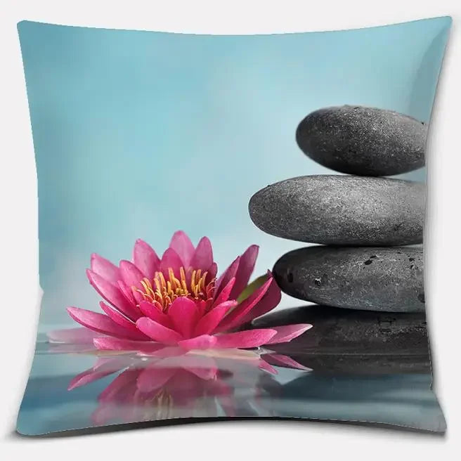 Buddha Zen Stone Flower Pillow Case for Home Office Decor Sofa Cushion Cover.