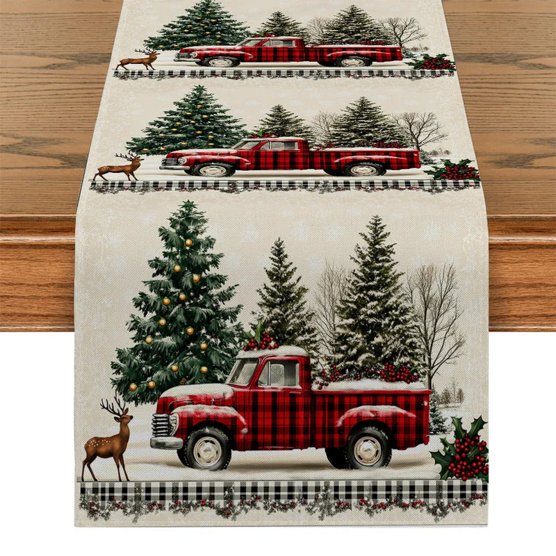 Axyaa Christmas Table Runner Farmhouse Kitchen Decor Dining Holiday Party