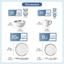 Axyaa White Stoneware Dinnerware Set with Gold Trim - 16/32 Piece Tableware Collection
