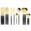 Golden Black Cutlery Set 24Pcs Stainless Steel Knife Fork Spoon Tableware Axyaa