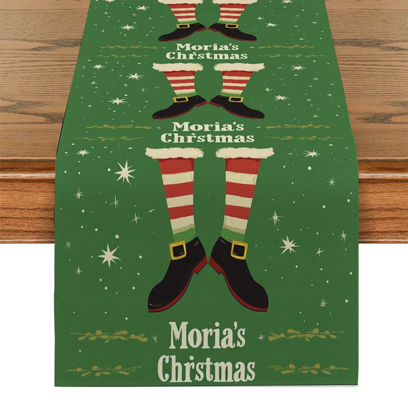 Christmas Shoes Snow Point Table Runner by Axyaa - Farmhouse Dining & Wedding Party Decor