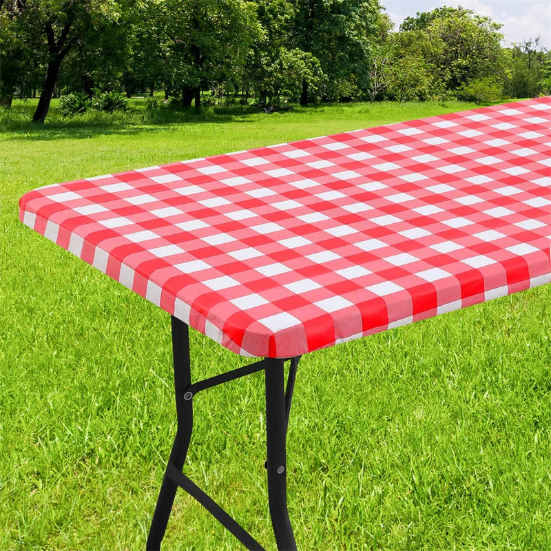 Axyaa Waterproof Stretch Vinyl Rectangle Table Cover for Home Parties and Outdoor Activities