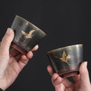 Axya Handmade Flying Crane Tea Cup - Japanese Rough Pottery Single Host Cup