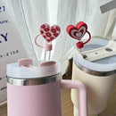Axyaa Bear Straw Cover Caps: Cute Hearts 10mm Silicone Toppers for Tumblers