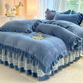 Axyaa Flannel Lace Bed Skirt Set - Thick Warm Quilt Cover Kit