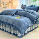 Axyaa Flannel Lace Bed Skirt Set - Thick Warm Quilt Cover Kit