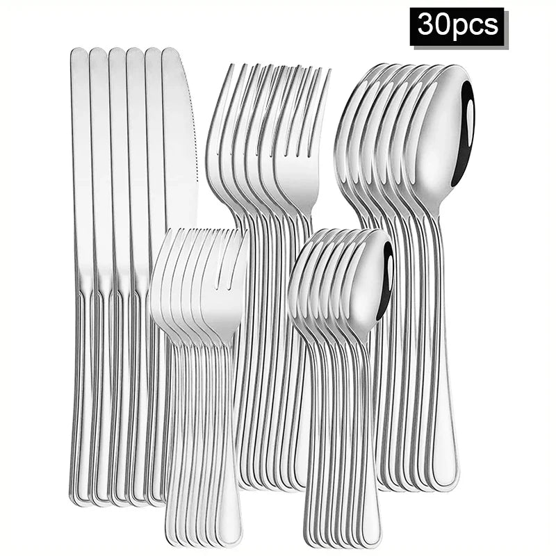Axyaa 30-Piece Stainless Steel Cutlery Set - Ideal for Restaurants and Hotels