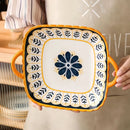 Axyaa Japanese Square Plates with Double Ears, Microwave and Oven-Safe, Set of 2