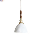 Axyaa White Ceramic LED Pendant Light with Wood Handle & Copper Socket