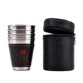 Axyaa Stainless Steel Wine Cups Set with Leather Case, Outdoor Camping Shot Hip Flask
