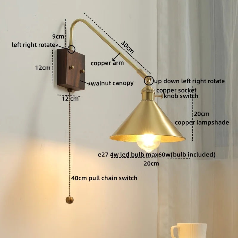 Axyaa Walnut Copper LED Wall Lights for Home Decor and Modern Ambiance