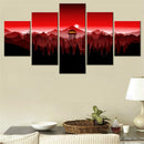 Nature Firewatch Red Sky 5-Piece Canvas Wall Art Set by Axyaa - Landscape Poster Painting