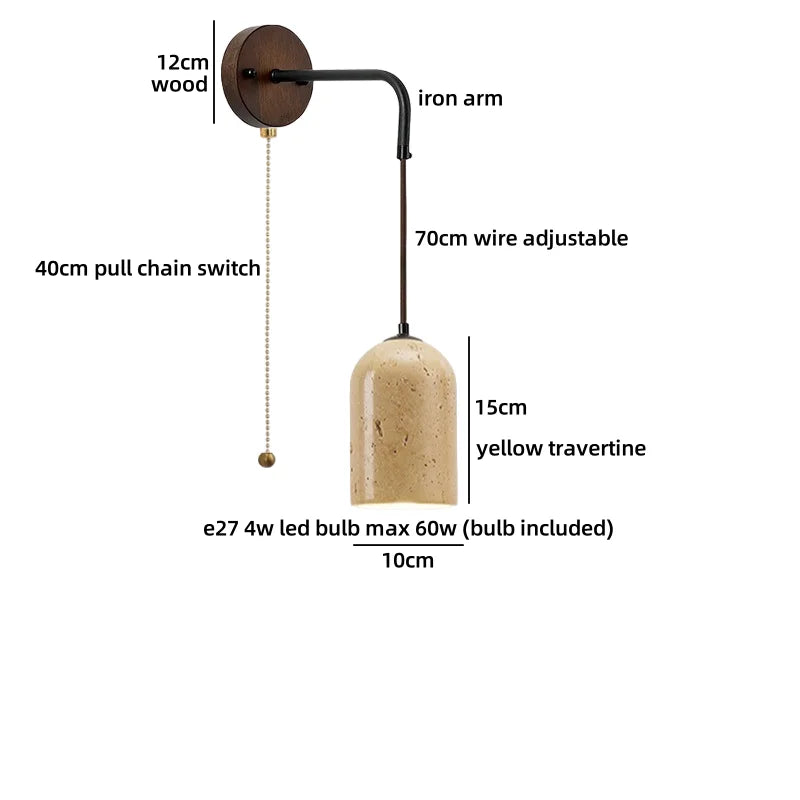 Axyaa White Glass Wall Lights with Yellow Stone Art - Pull Chain Switch, LED, Wabi Sabi Style