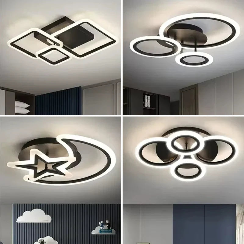 Axyaa Black LED Ceiling Chandelier with Remote Control for Modern Home Decor.