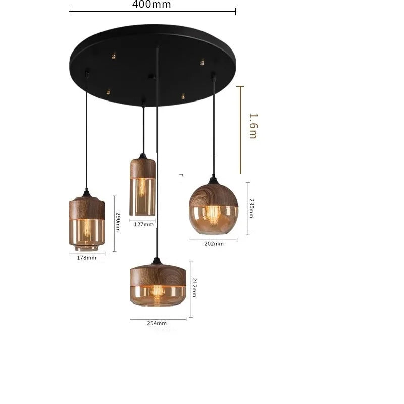 Axyaa Nordic LED Pendant Light Wood Glass Hanging Lamp for Bedroom Dinning Living Room