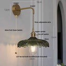 Axyaa Amber Vintage LED Wall Light Glass Copper Pull Chain Switch Bedside Lamp