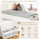 Axyaa Bamboo Storage Bench with Cushioned Seat, Double-Door Cabinet, 2-Tier Entryway Furniture