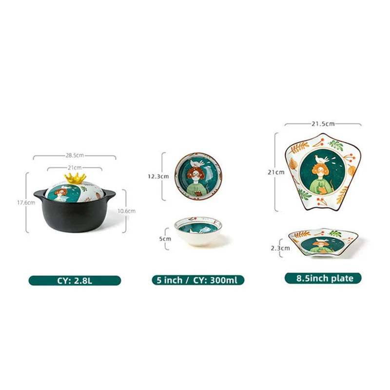 Axya™ Japanese Cartoon Tableware Set: Bowl, Chopsticks, Spoon, Plates - Creative Dinnerware Utensils