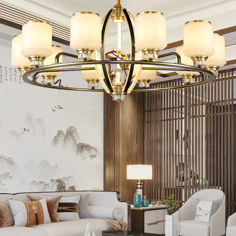 Axyaa Copper Jade Chandelier: Luxury Chinese Style Lighting for Home, Restaurant, and Villa