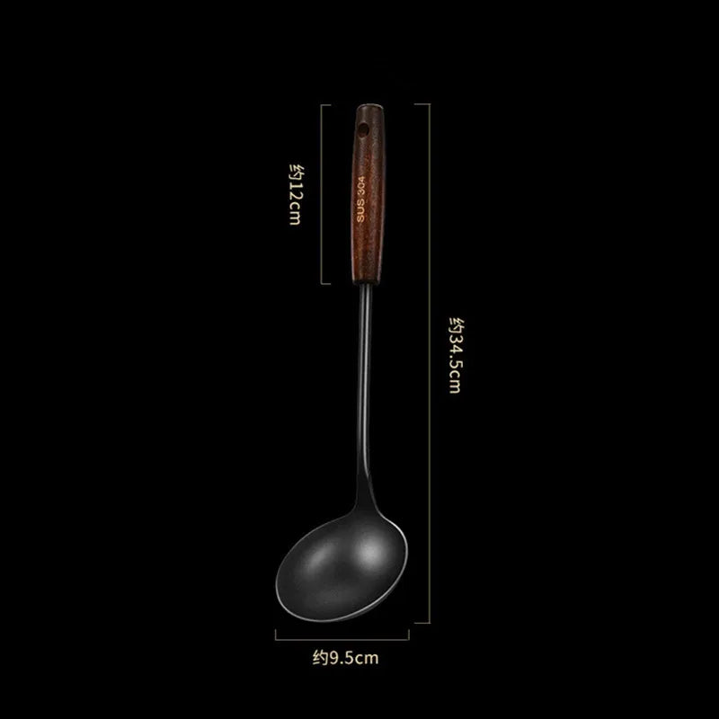 Axyaa 304 Stainless Steel Utensils Set with Wooden Handle - Black Color