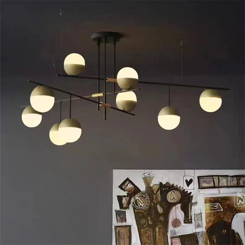 Axyaa Glass Ball Linear Chandelier: Postmodern Style Lighting for Hotel Hall & Kitchen Decor