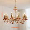 French Crystal Chandelier: Axyaa Luxury Copper LED Pendant Light, Red Crystal Hanging Lamp.
