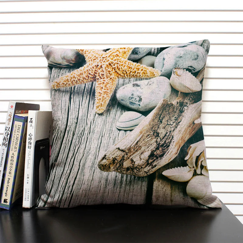 Axyaa Shell Print Cushion Cover for Living Room Sofa, 45x45cm