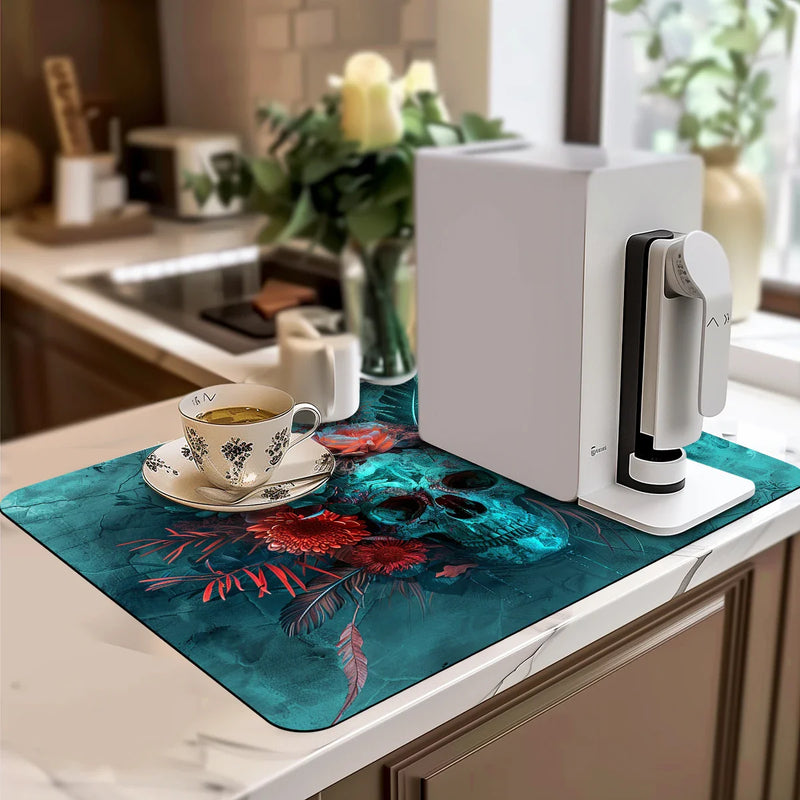 Axyaa Halloween Skull Non-Slip Diatoms Absorbent Kitchen Drain Mat