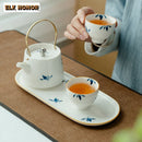 Axyaa Hand-painted Butterfly Orchid Ceramic Tea Tray - Teapot Base & Tea Services