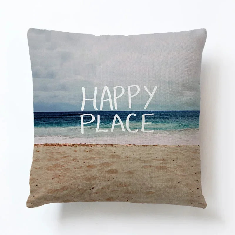 Summer Beach Alphabet Linen Pillowcase by Axyaa - Decorative Throw Pillow Cover