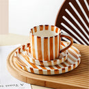 Axyaa Striped Ceramic Cup and Plate Set, 280ml Afternoon Tea Coffee Cup