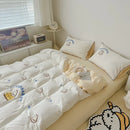 Axyaa Cute Bread Rabbit Embroidery Bedding Set, Soft Single/Double Duvet Cover & Pillowcases