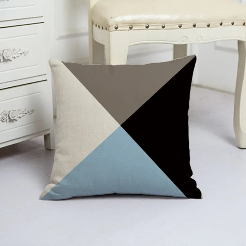Blue Arrow Geometric Petal Linen Pillowcase by Axyaa