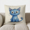 Cute Blue Cat Reading Book Pillow Cover for Sofa, Bedroom, Car - Axyaa