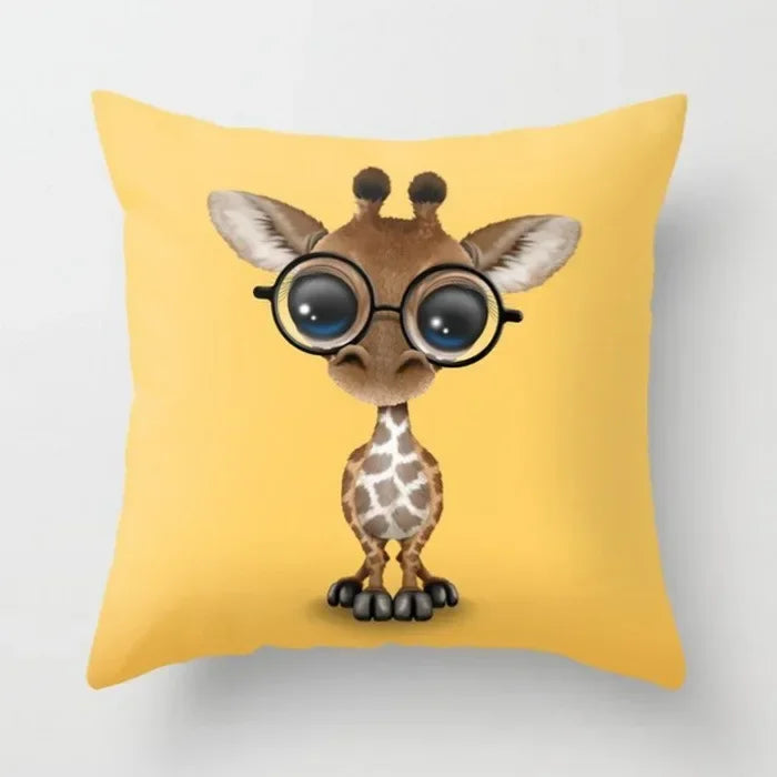 Yellow Giraffe Design Throw Pillow Cover for Home Decor by Axyaa