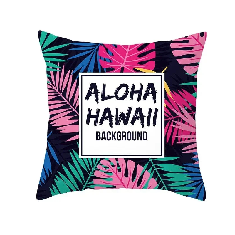 Flamingo Flower Rainforest Cushion Cover with Tropical Plant Animal Pattern by Axyaa