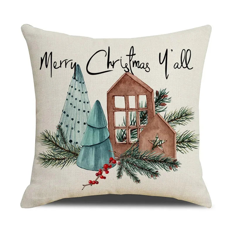 Axyaa Christmas Birds Pillowcase 45X45cm Linen Cushion Cover for Sofa