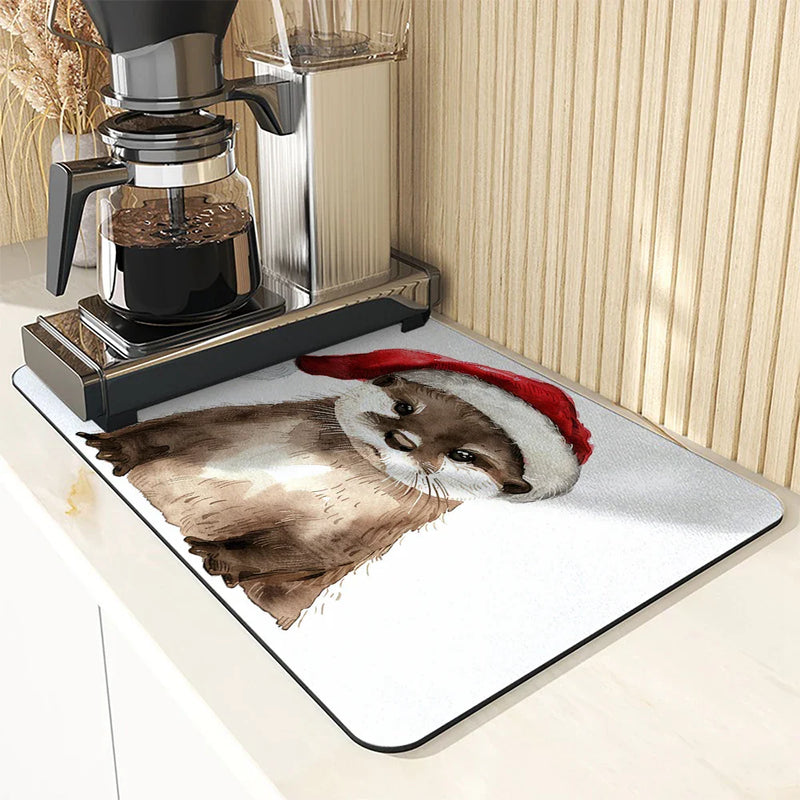Axyaa Christmas Draining Mat: Super Absorbent Coffee & Dish Drying Pad